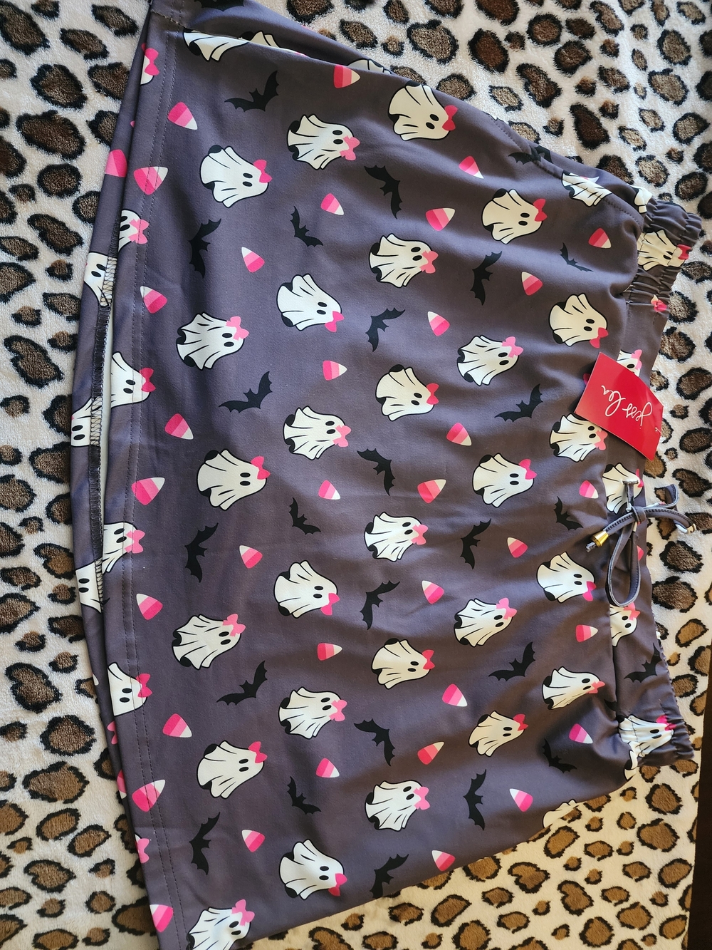 Women’s Mini Skort with Ghost & Candy Corn Print - Gray with Pink Accents